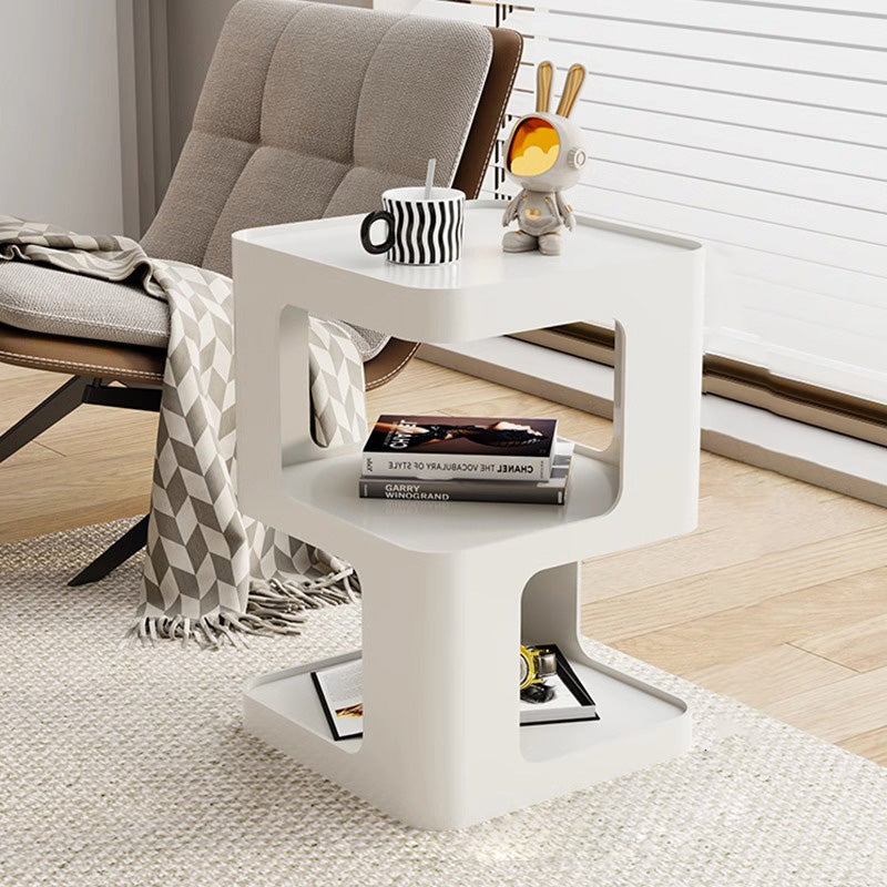 Minimalist Square Metal 2-Tier End Table — White