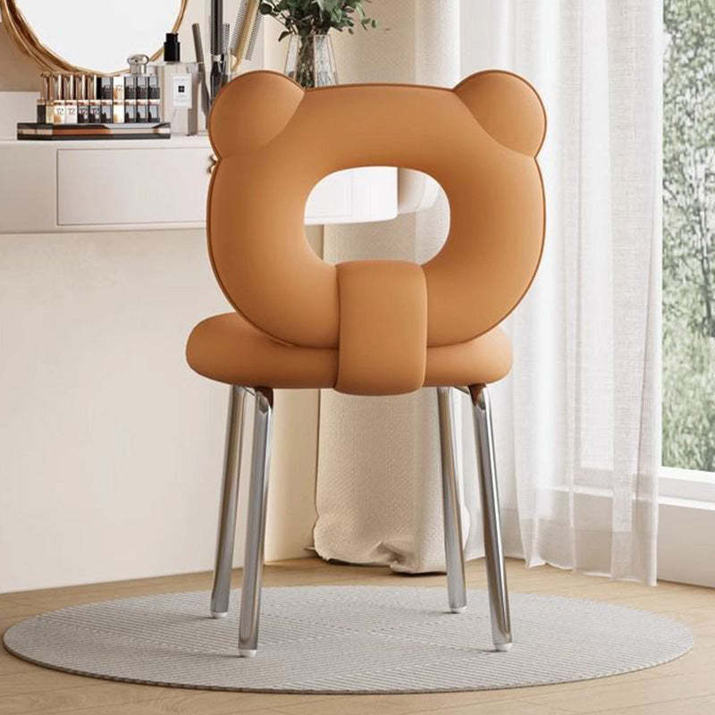 Scandinavian Faux Leather Metal-Leg Bear-Back Vanity Stool