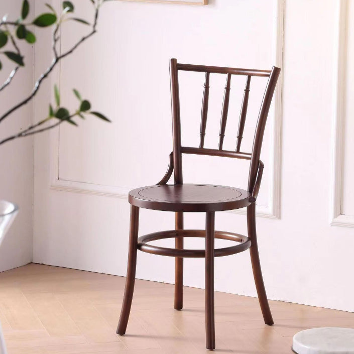 Vintage Round Wood Rattan Chair — Wood / Walnut