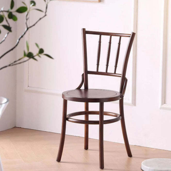 Vintage Round Wood Rattan Chair — Wood / Walnut