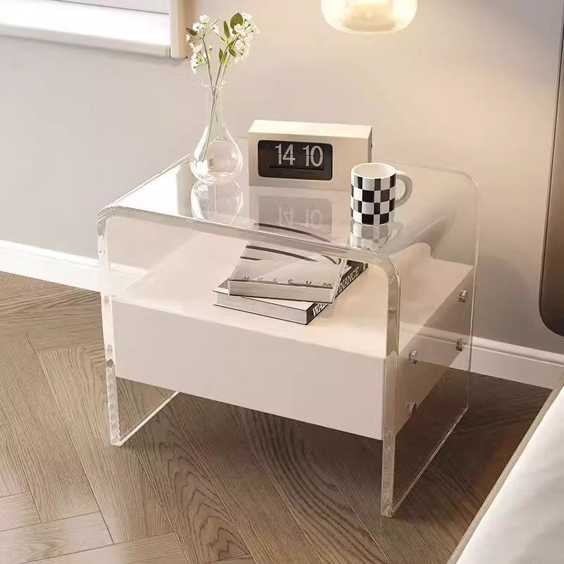 Minimalist Acrylic Wood Metal Nightstand — Black