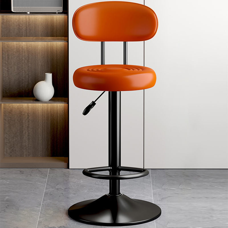 Contemporary Leather Swivel Bar Stool Height Adjustable — White Seat + Black Base
