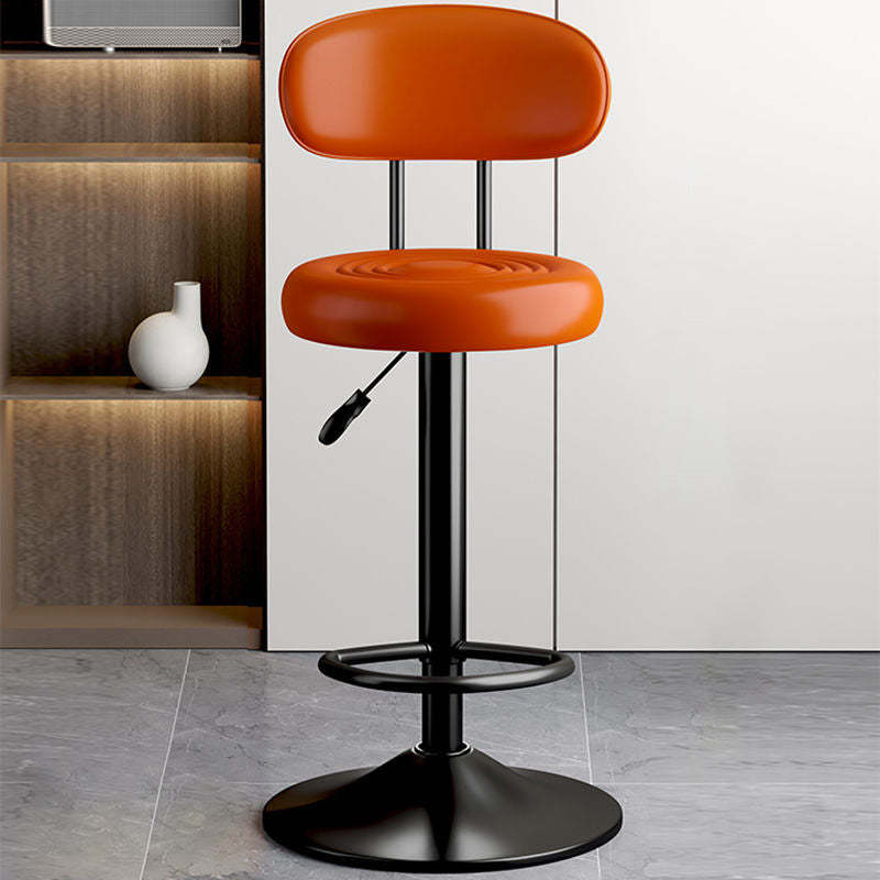 Lighom luxury height red bar & counter stools in leather — 15" L x 15" W x 33"-41" H / Orange / Black