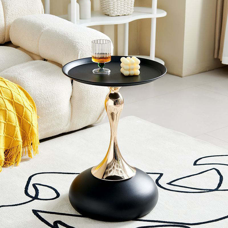 Lighom round end steel end & side tables for bedroom — Black