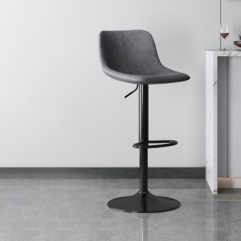Curved Leather Adjustable Swivel Bar Stool — Brown