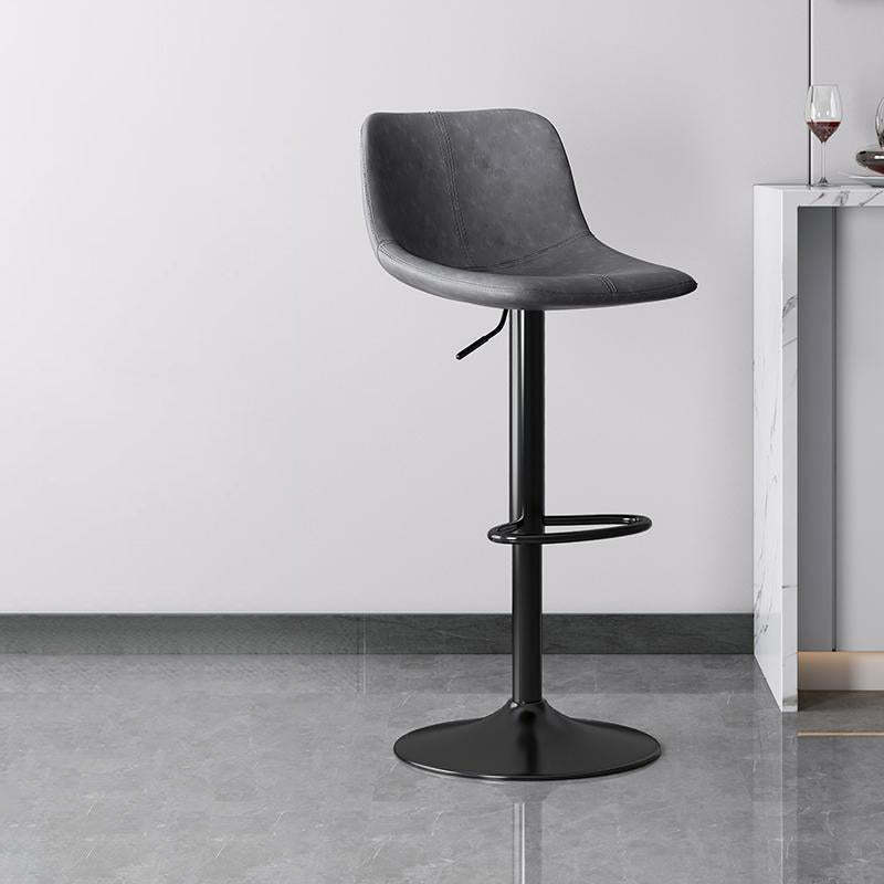Curved Leather Adjustable Swivel Bar Stool — Brown