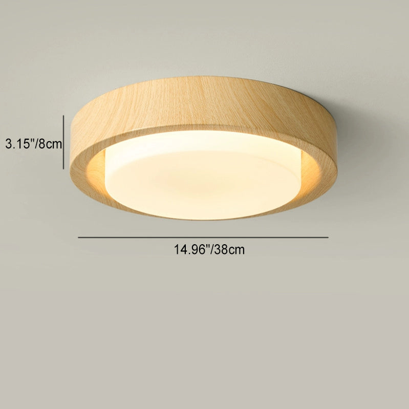 Japanese Round Glass Wood Grain LED Flush Mount Light