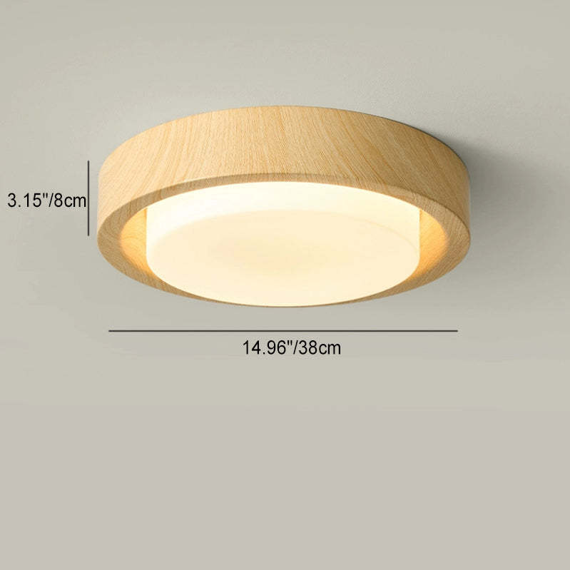 Japanese Round Glass Wood Grain LED Flush Mount Light