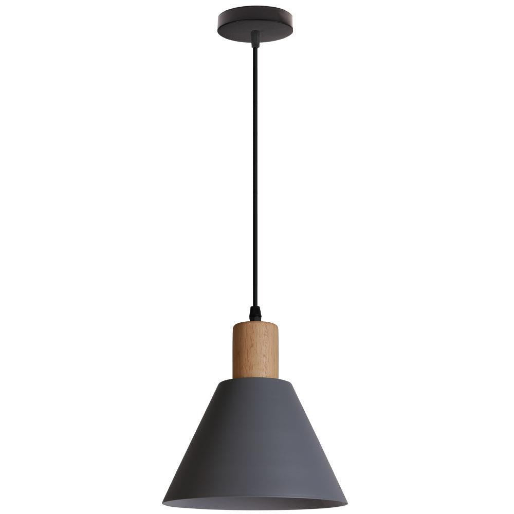 Nordic Vintage Iron Cone Wood Top Pendant