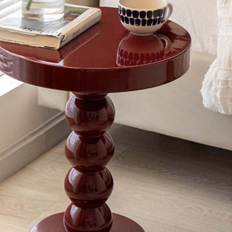 Vintage Round Beaded Wooden Coffee Table — Beige