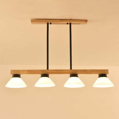 Nordic Solid Wood Cone Glass Island Chandelier