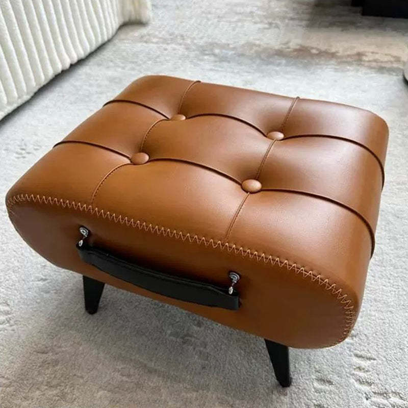 Modern Leather Upholstered Portable Footstool — Blue