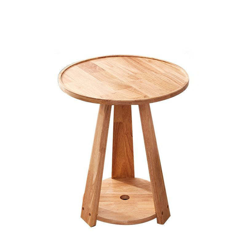 Modern Round Rubberwood 2-Tier End Table