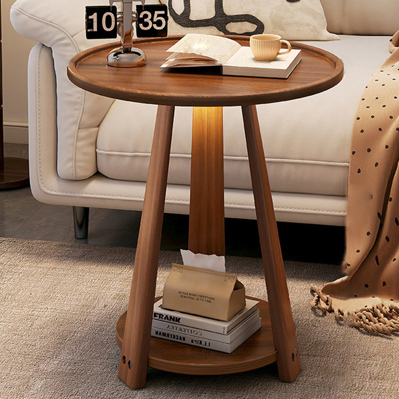 Minimalist Tripod Wood 2-Tier Coffee Table — Walnut