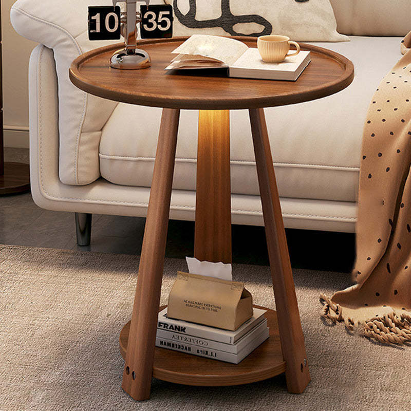 Minimalist Tripod Wood 2-Tier Coffee Table — Walnut