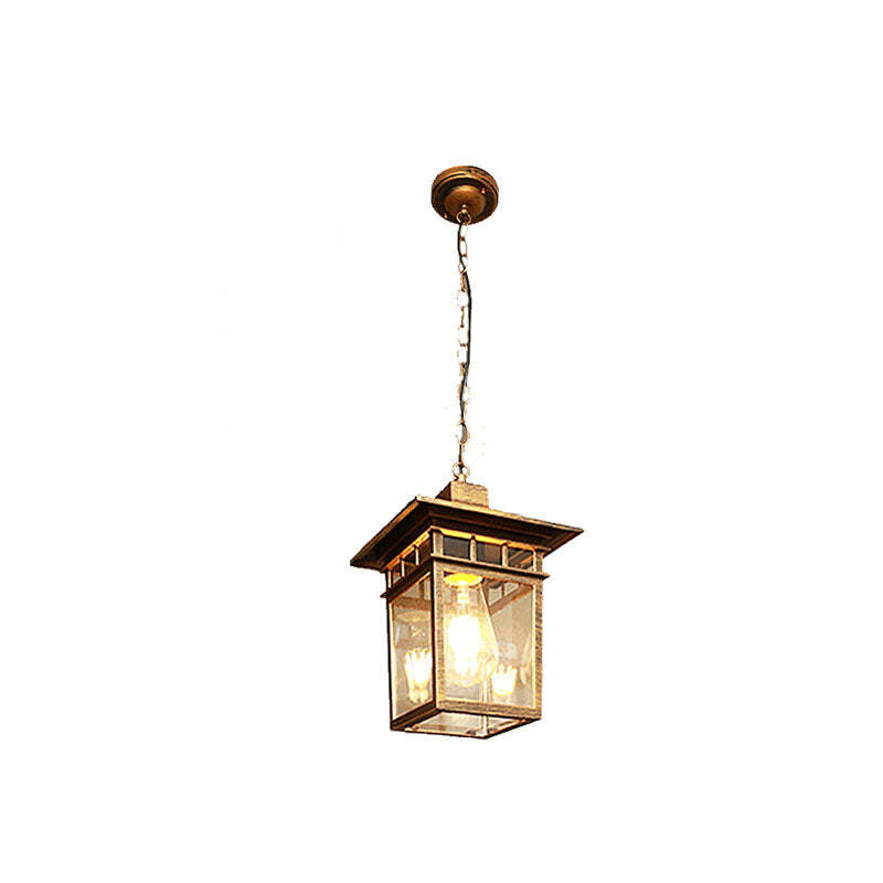 European Square Cage Aluminum Glass Outdoor Pendant Light