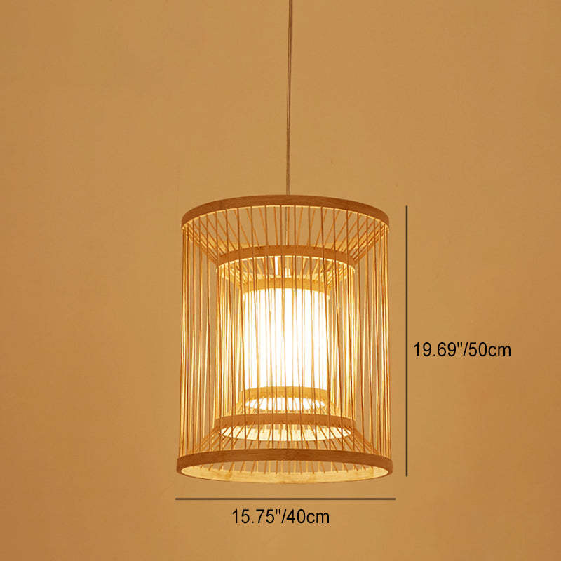 Chinese Round Vertical Bamboo Pendant Light — 110V-120V For US/CA