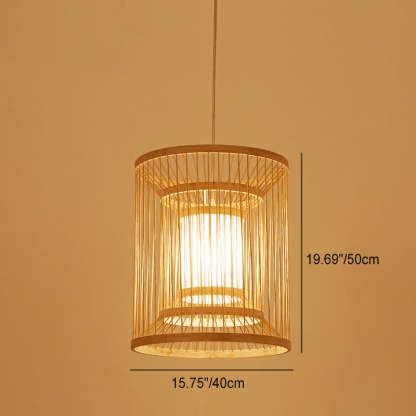 Chinese Round Vertical Bamboo Pendant Light — 110V-120V For US/CA