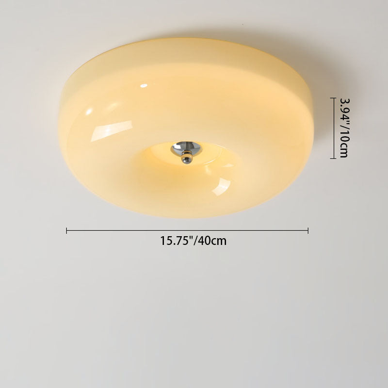 Nordic Creamy Yellow Pudding Glass Iron LED Flush Light