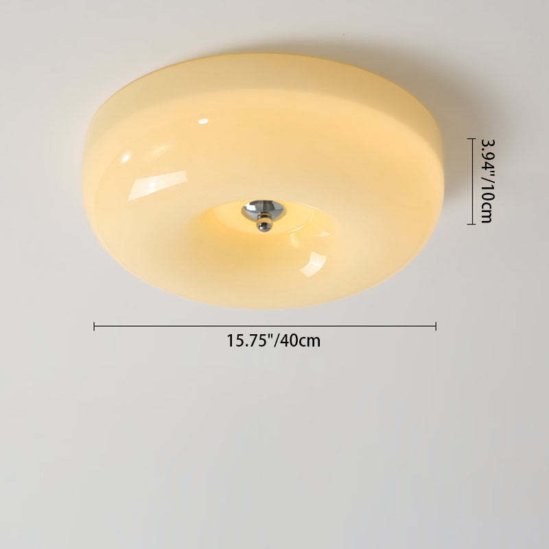 Nordic Creamy Yellow Pudding Glass Iron LED Flush Light