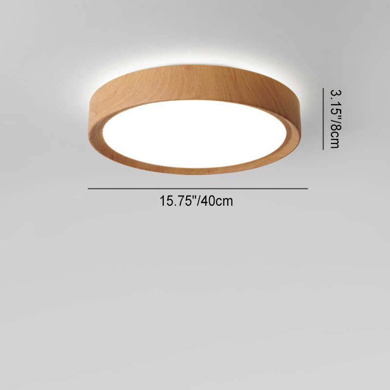 Minimalist Round Wood Grain Flush Mount Light