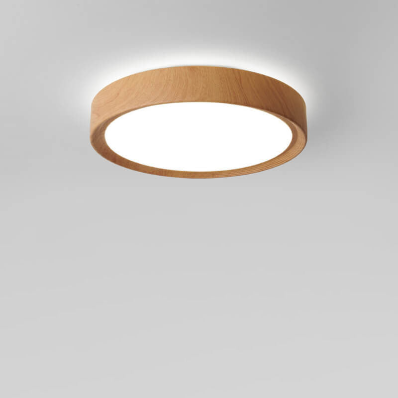 Minimalist Round Wood Grain Flush Mount Light