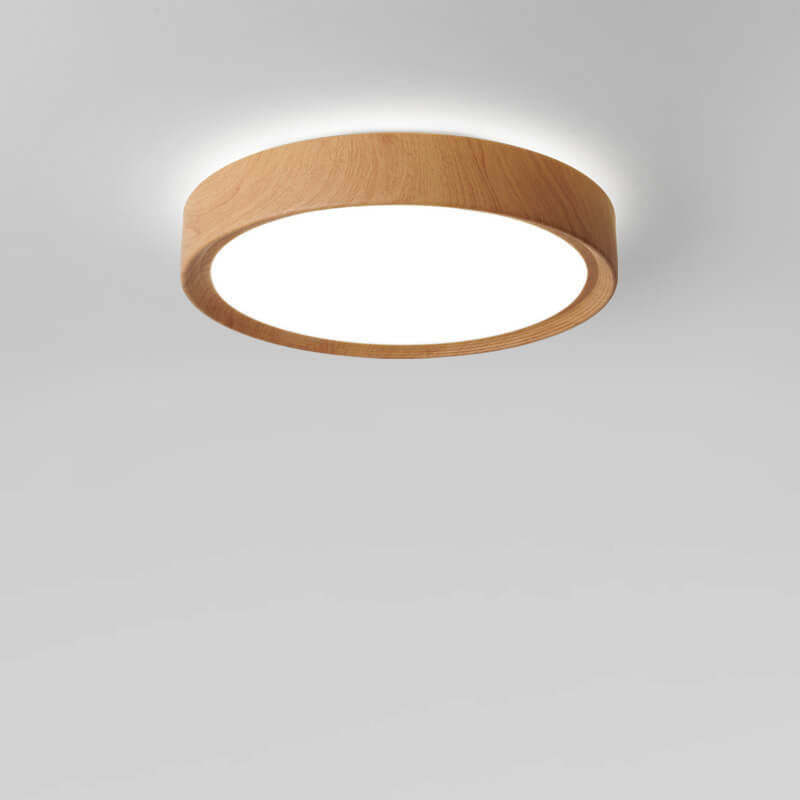 Minimalist Round Wood Grain Flush Mount Light