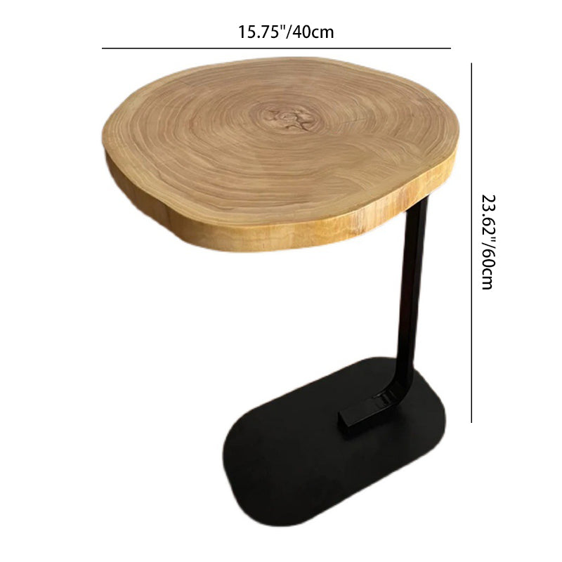 Japanese Annual Ring Wood Iron End Table