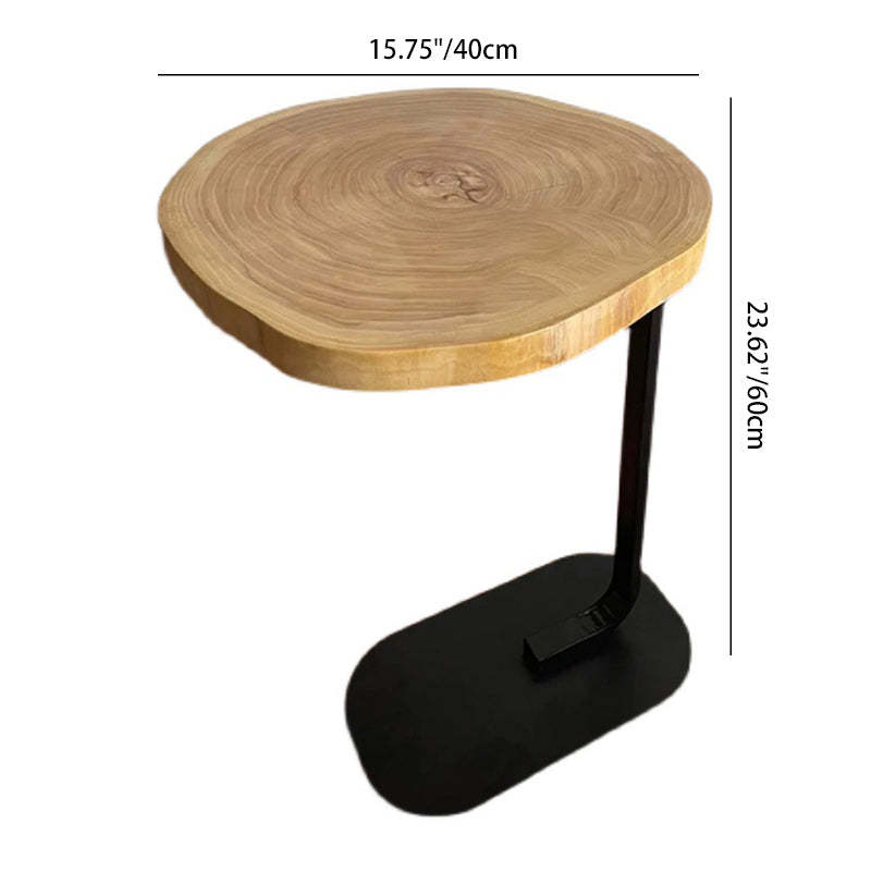 Japanese Annual Ring Wood Iron End Table