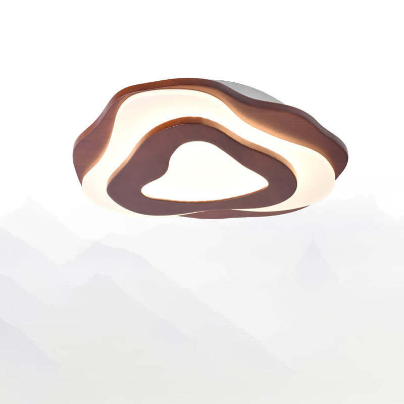 Modern Chinese Solid Wood Textured Geometric LED Flush Light