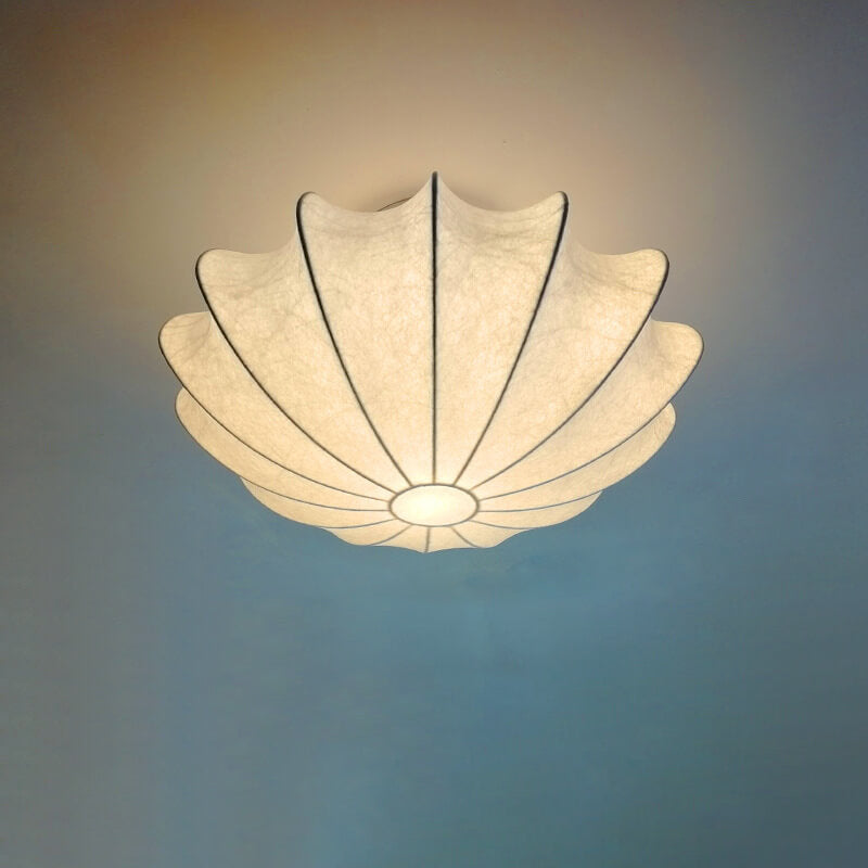 Nordic White Beige Round Faux Silk Flush Ceiling Light