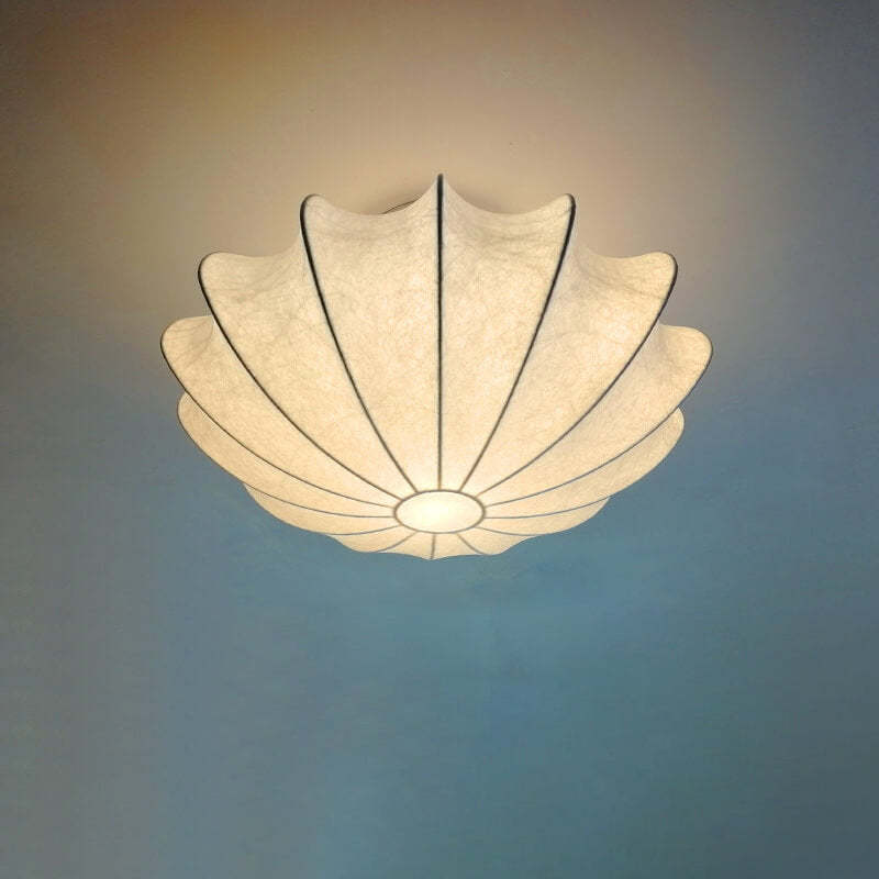 Nordic White Beige Round Faux Silk Flush Ceiling Light