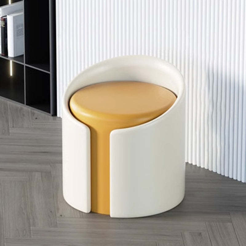 Minimalist Leather Wood Cylinder Footstool