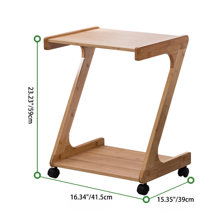 Vintage Z-Shape Wood Rolling End Table — Walnut Color