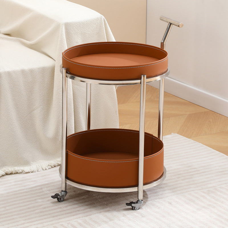 Contemporary Steel Leather 2-Tier End Table