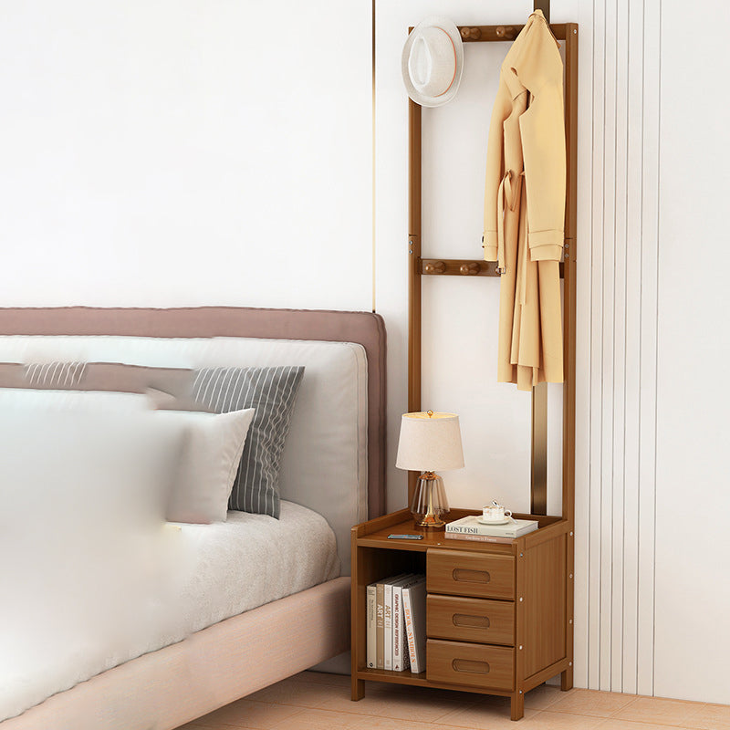 Minimalist Bamboo Coat Rack Nightstand 1/3-Drawer — B / Wood Color