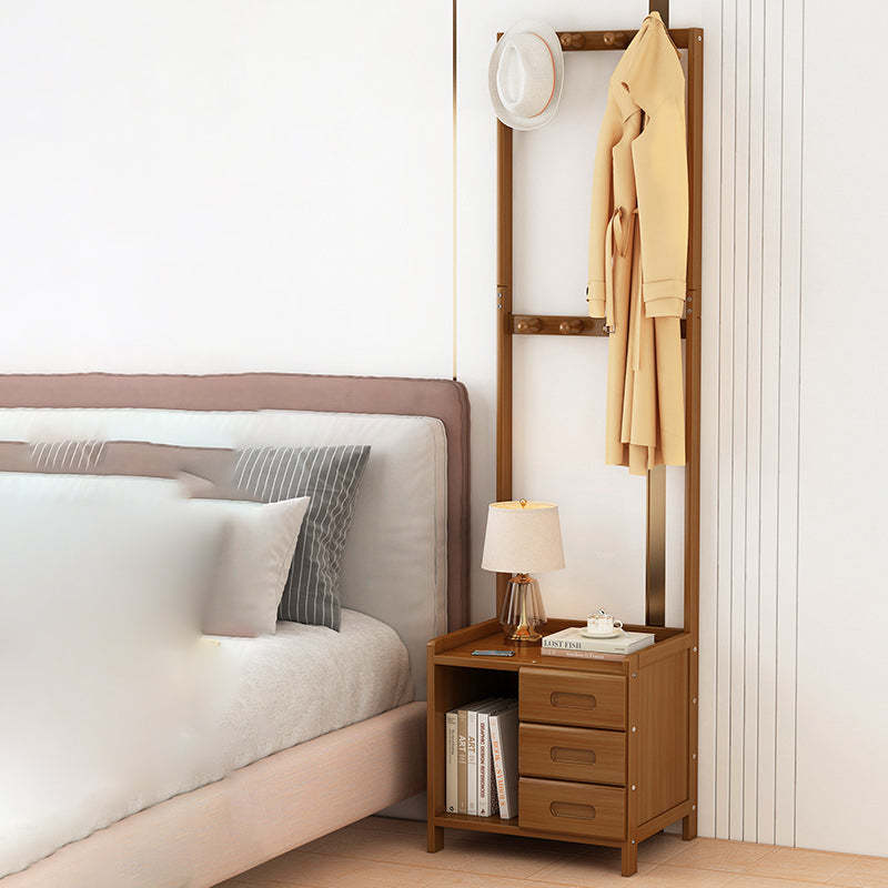 Minimalist Bamboo Coat Rack Nightstand 1/3-Drawer — B / Wood Color