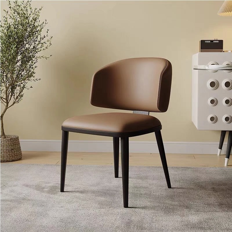 Minimalist Leather Iron Dining Chair — Gray