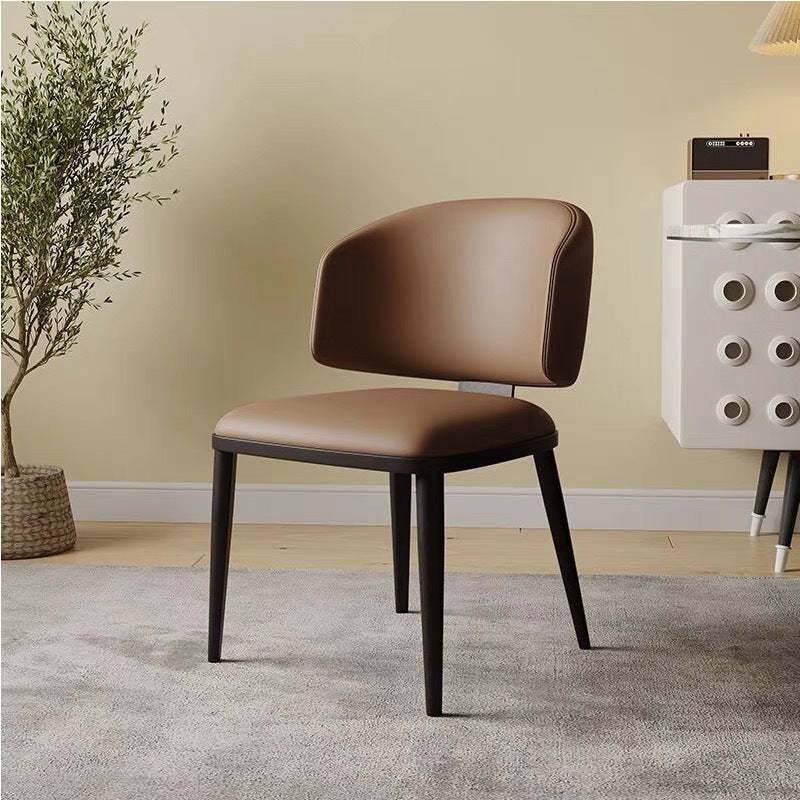 Minimalist Leather Iron Dining Chair — Gray