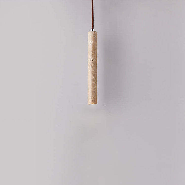 Japanese Wabi-Sabi Yellow Travertine Cylinder Pendant Light
