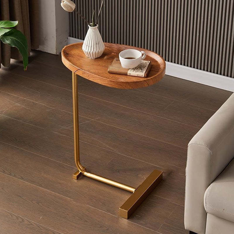 Minimalist Oval Engineered Wood Iron End Table — Black + Gold Frame