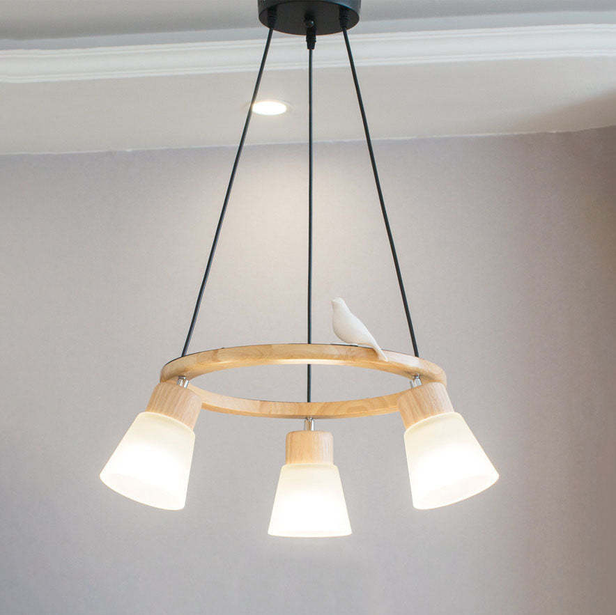 Nordic Minimalist Solid Wood Bird Chandelier
