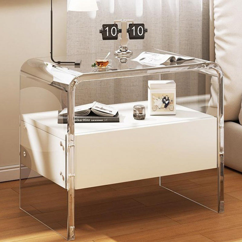 Modern Acrylic Solid Wood 1-Drawer Nightstand — B - White