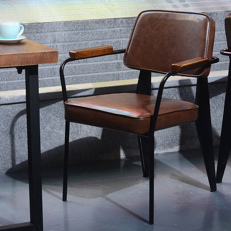 Industrial Leather Metal Wood Dining Chair