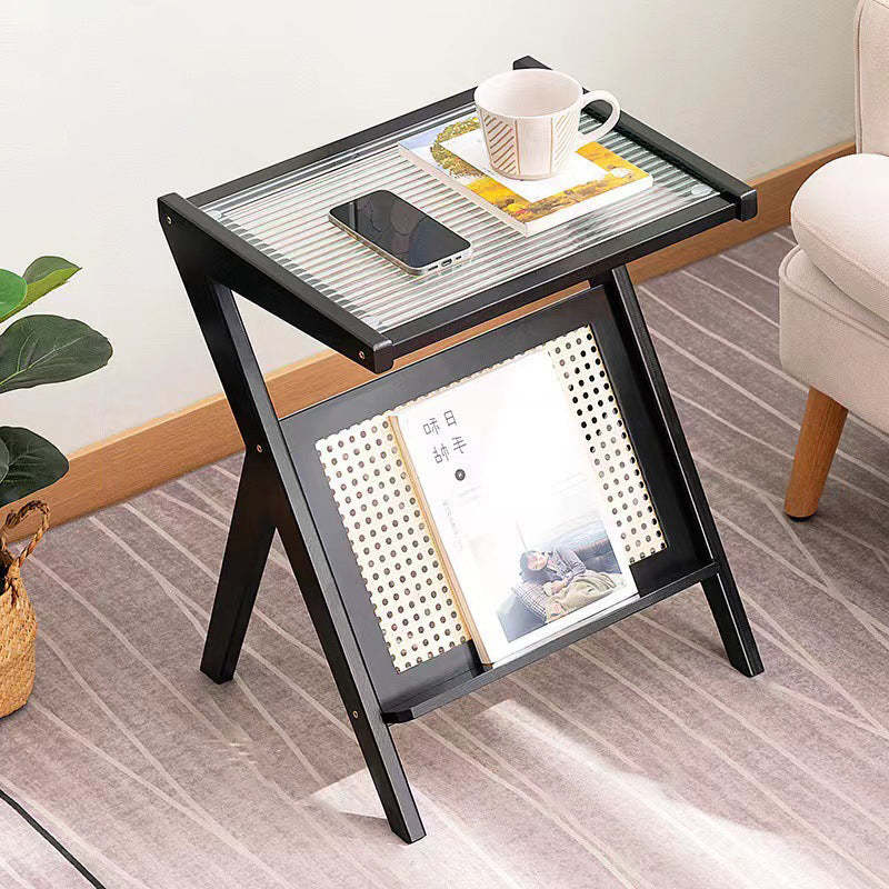 Contemporary Z-Shaped Glass Bamboo End Table — Log Color