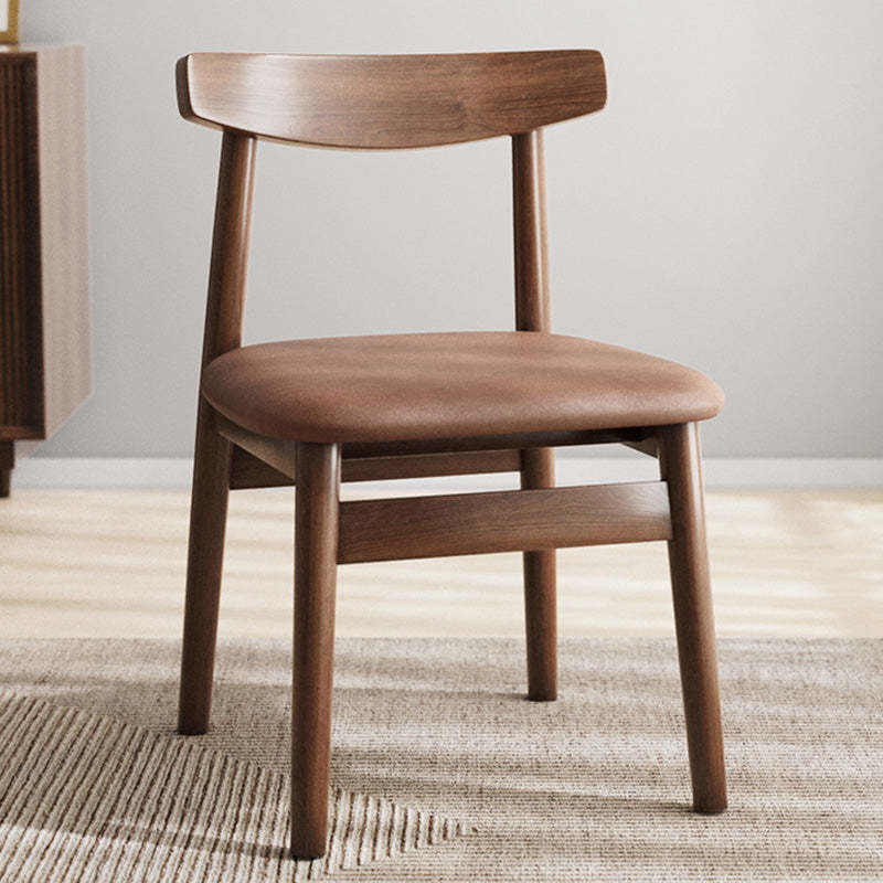 Retro Double-Layer Nappa Leather Open-Back Dining Chair — Log Color Wood Frame + Solid Wood Seat