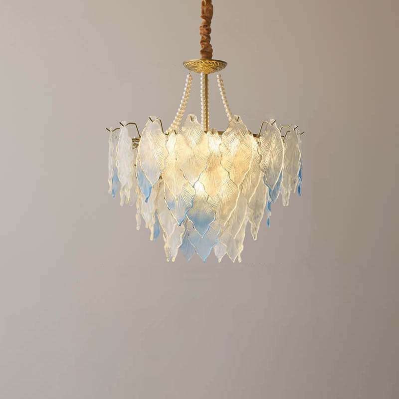 French Tree Leaf Pearl Iron Copper Glass Chandelier