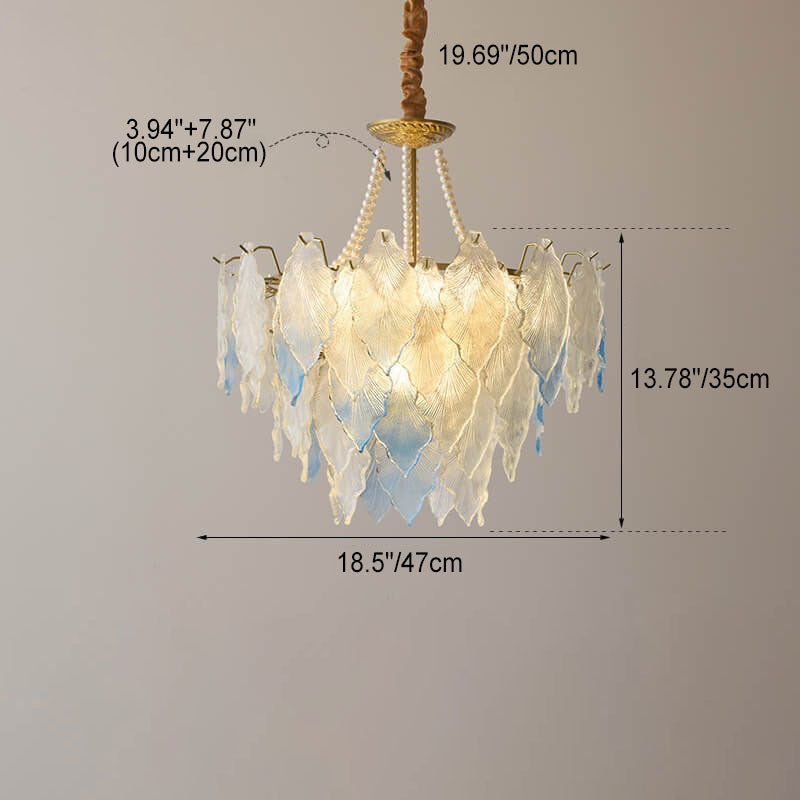 French Tree Leaf Pearl Iron Copper Glass Chandelier