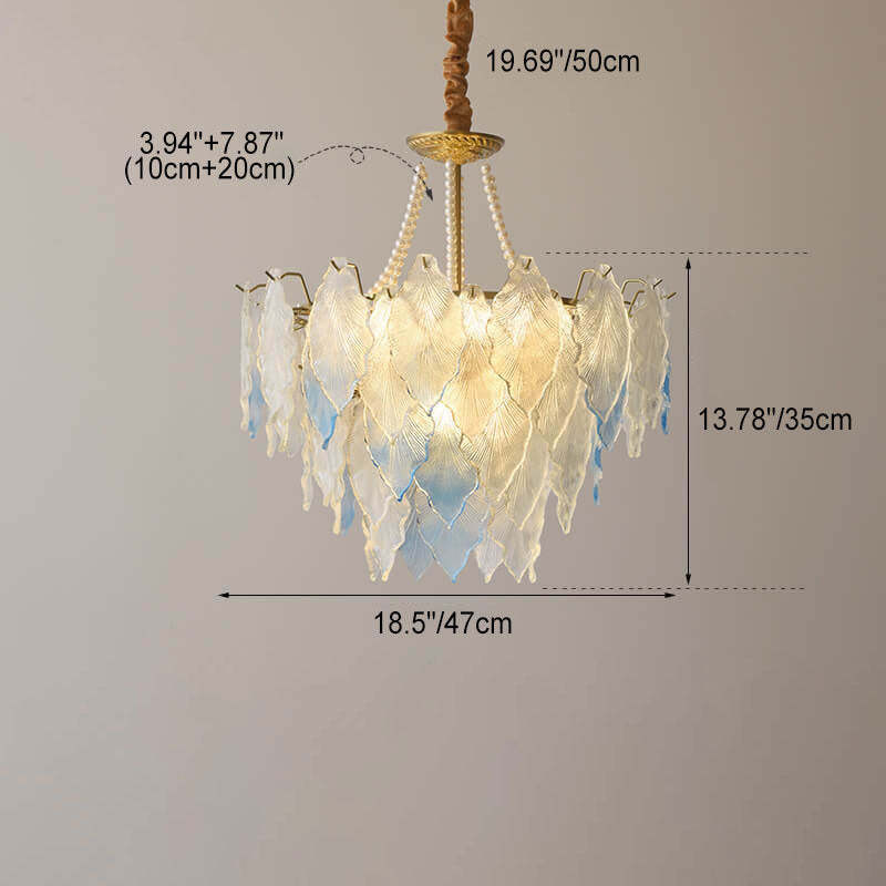 French Tree Leaf Pearl Iron Copper Glass Chandelier
