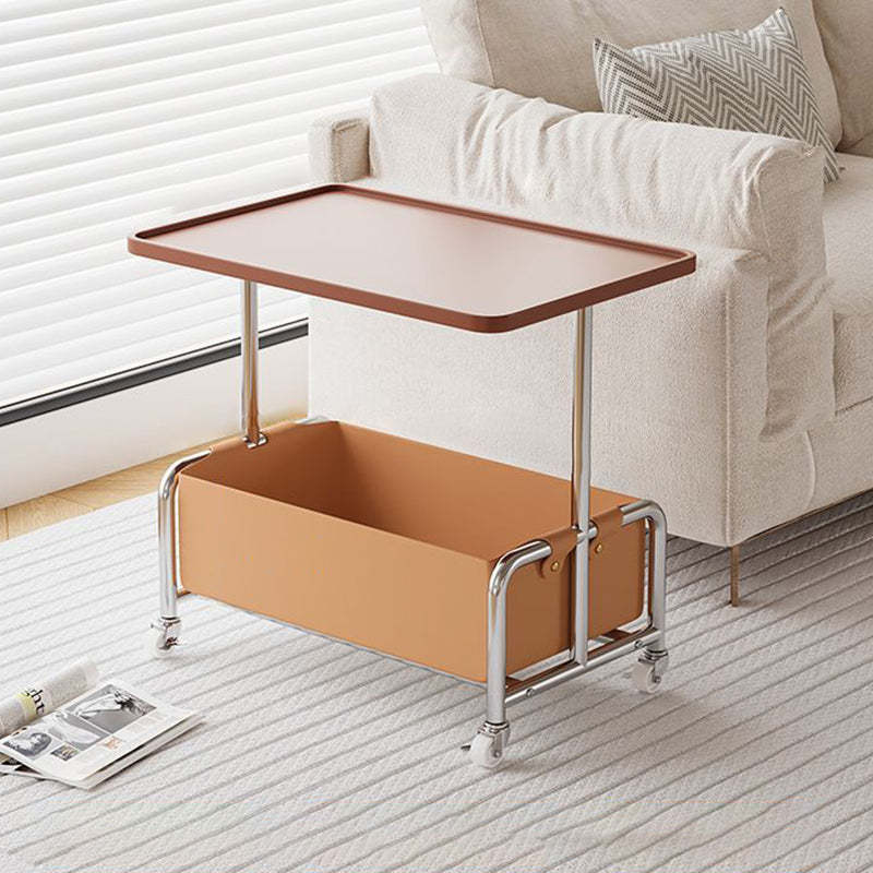 Modern Tray Leather Movable 2-Tier End Table